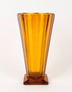 A French art deco amber glass vase circa 1930, 31cm high