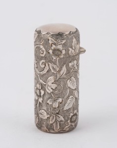 An antique English sterling silver scent bottle of cylindrical form, by DAVID & LIONEL SPIERS of Birmingham, circa 1888, ​​​​​​​6cm high