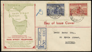 1936 (Apr.1) Opening of Tasmanian Submarine Cable pair on an illustrated registered cover Newcastle - Mayfield. Plus a pair on a plain cover to New Zealand.