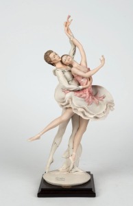 GUISEPPE ARMANI "The Ballet Dancers" Italian cast resin statue on wooden base, circa 1990, ​​​​​​​46cm high overall