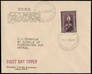 1948 (Nov.17) 10/- Robes, THIN PAPER, on an O.H.M.S., Postmaster-General's Department, / Sydney, N.S.W. cover, probably prepared by and addressed to the well known Sydney collector J.C. Thompson. Tied by a G.P.O. Sydney NSW cds and with a red "FIRST DAY C