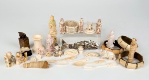 Assorted bone and ivory ornaments, bangles, jewellery, stone seal etc, 19th and 20th century, (30 items)