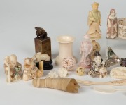 Assorted bone and ivory ornaments, bangles, jewellery, stone seal etc, 19th and 20th century, (30 items) - 2