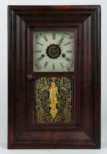 NEW HAVEN American parlour clock with an alarm, in mahogany case with Roman numerals, 19th century, bearing original paper label inside the case, ​​​​​​​46.5cm high