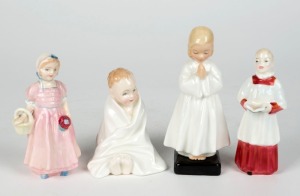 ROYAL DOULTON group of four English porcelain figures comprising "Bedtime" (HN 1978), "Tinkle Bell" (HN 1677), "Choir Boy" (HN 2141), and "This Little Pig" (2125), ​​​​​​​the largest 14.5cm high