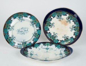 BURLEIGH WARE "BRIAR" group of three antique English porcelain serving platters including a rare tongue dish, 19th century, the largest 33cm wide