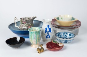 ROYAL WORCESTER "Sabrina" porcelain fruit bowl, Belleek Irish porcelain sugar bowl and assorted porcelain bowls, jug and vases, (12 items), the fruit bowl 8cm high, 24.5cm diameter