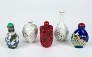 Five assorted Chinese scent bottles, 19th/20th century, ​​​​​​​the largest 9cm high