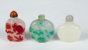 Three Chinese jade and glass scent bottles, 19th/20th century, ​​​​​​​the largest 7.5cm high