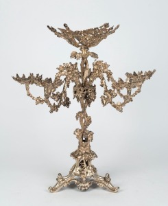 An antique French silvered bronze centrepiece, 19th century, missing inserts, 52cm high