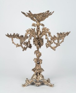 An antique French silvered bronze centrepiece, 19th century, missing inserts, ​​​​​​​52cm high