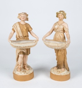 ROYAL DUX pair of Austrian porcelain statues, early 20th century, pink triangular mark to bases, ​​​​​​​28cm and 29cm high