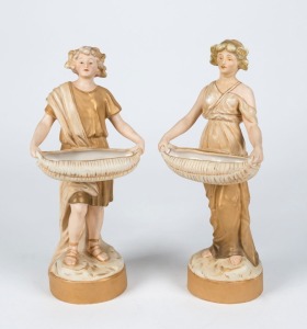 ROYAL DUX pair of Austrian porcelain statues, early 20th century, pink triangular mark to bases, 28cm and 29cm high