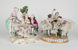 Two vintage German porcelain figural groups, A/F, 20th century, the larger 32cm high,