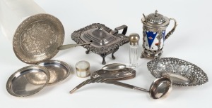 Eleven pieces of silver and silver plated ware including sterling silver toddy ladle, 19th and 20th century, the ladle 17cm long