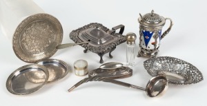 Eleven pieces of silver and silver plated ware including sterling silver toddy ladle, 19th and 20th century, ​​​​​​​the ladle 17cm long