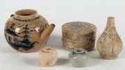 HOI AN HOARD Vietnamese blue and white porcelain teacups, water dropper, dish, circular box and four assorted vessels, late 15th early 16th century, (9 items), five of the pieces bearing "Hoi An Hoard" labels, the dish 12cm diameter - 2