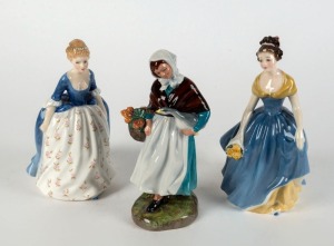 ROYAL DOULTON group of three English porcelain figures comprising "Country Lass" (HN 1991), "Alison" (2336), and "Melanie" (HN 2271), ​​​​​​​the largest 19.5cm high