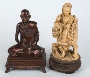 Chinese bronze seated statue, carved composite statue, cloisonne vase and a celadon dish, 20th century, (4 items), ​​​​​​​the bronze statue 19cm high - 2