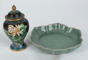 Chinese bronze seated statue, carved composite statue, cloisonne vase and a celadon dish, 20th century, (4 items), ​​​​​​​the bronze statue 19cm high - 3