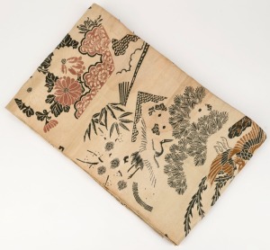 A vintage Japanese silk Obi with crane motif, early to mid 20th century,
