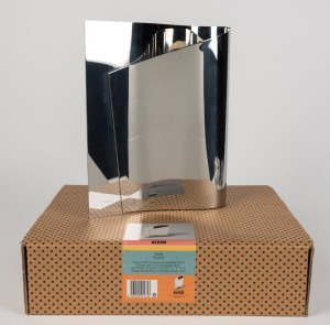 ALESSI "E-LI-LI" stainless steel vase, near mint condition in original box, 30cm high, 25cm wide