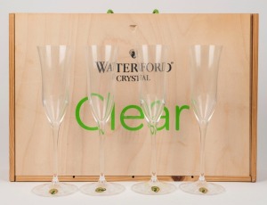 WATERFORD CRYSTAL set of four champagne flutes in original wooden box, ​​​​​​​27.5cm high