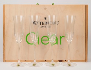WATERFORD CRYSTAL set of four champagne flutes in original wooden box, 27.5cm high