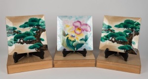 Three Japanese enamel dishes, 20th century, 24 x 23cm each