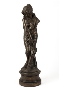 An antique bronze statue of a maiden titled "SURPRISE", 19th century, ​​​​​​​72cm high