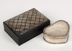 A sterling silver heart shaped jewellery box, together with a steel and niello silver box, (2 items), the larger 12cm wide