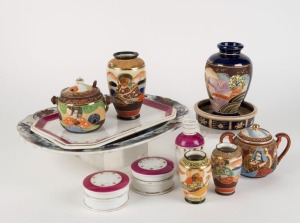 Antique porcelain vanity ware, Japanese ceramics, Ironstone platter and an antique bowl, 19th and 20th century, (12 items), the platter 33cm wide