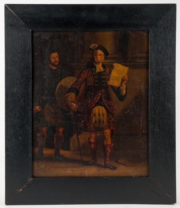 WILLIAM SIMSON (1800 - 1847), (after), Prince Charles Edward Stuart reading a despatch from Sir John Cope, oil on board,  40 x 32cm; framed 53 x 45cm.