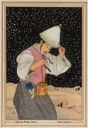 PAUL JACOULET (1896-1960), I.) Nuit de Neigre: Coree, II.) Le Bonze Errant Coree, III.) Le Bossu Otaru, Hokkaido, IV.) Hokkan-Zan. Coree, woodblock prints, signed and titled in plate, each 15 x 10cm, 28 x 23cm overall - 2