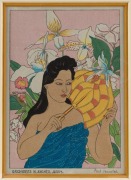 PAUL JACOULET (1896-1960), I.) Orchidees Blanches. Jaiuit, II.) La Cruche: Mongolie, III.) (Japanese lady), IV.) (the parrot), woodblock prints, signed and titled in plate, each 15 x 10cm, 28 x 23cm overall