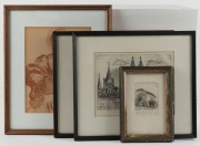 Four assorted framed prints and pictures, ​​​​​​​the largest 31 x 25cm overall