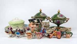 Assorted porcelain ornaments, character jugs, German figures Limoges coups, plates etc, (22 items)