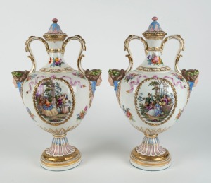 MEISSEN (attributed) German porcelain pair of mantel urns, 20th century, 41cm high