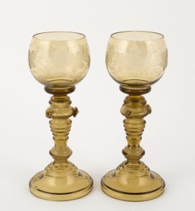 A pair of antique German roemers with wheel engraved grape motif, 19th century, ​​​​​​​18.5cm high