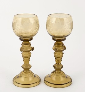 A pair of antique German roemers with wheel engraved grape motif, 19th century, 18.5cm high