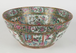 An antique Chinese Canton export ware porcelain punch bowl, 19th century, 16cm high, 39cm diameter