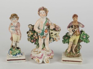 Three antique English porcelain statues, 18th and early 19th century, the largest 13cm high