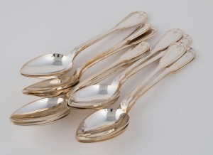 Set of 12 antique Belgian 800 silver "Fiddle and Thread" tablespoons, 21cm long, 970 grams