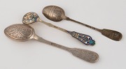 Three antique Russian silver spoons (one with enamel decoration), 19th century.  Two examples made by Kuzmichev Antip Ivanovitch, and the other by Yashin Ivan Kuzmitch, the largest 14.5cm long, ​​​​​​​60 grams total - 2