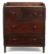 A primitive Australian chest of drawers, pine and packing case construction with original crackle finish, circa 1860s, ​122cm high, 102cm wide, 62cm deep