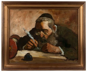 ADOLF (Adi) ADLER (Romania, Israel, 1917 - 1996), The Sofer (The Scribe), oil on canvas, signed lower right, 35 x 45cm; framed 45 x 55cm overall.