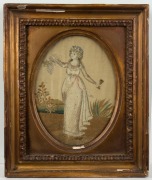 Three Georgian hand-embroidered female portraits in gilt frames, 18th/19th century, ​​​​​​​the largest 41 x 34cm overall - 2