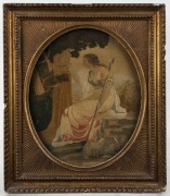 Three Georgian hand-embroidered female portraits in gilt frames, 18th/19th century, ​​​​​​​the largest 41 x 34cm overall - 3