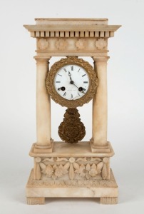 An antique French portico clock in marble case with time and strike movement and Roman numerals, 19th century, ​​​​​​​450cm high