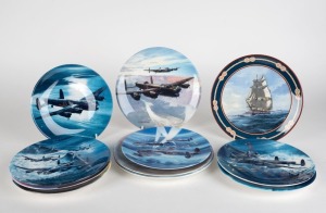 ROYAL WORCESTER, COALPORT & ROYAL DOULTON porcelain cabinet plates with WW2 planes and tallship, (11 items), the largest 21cm diameter
